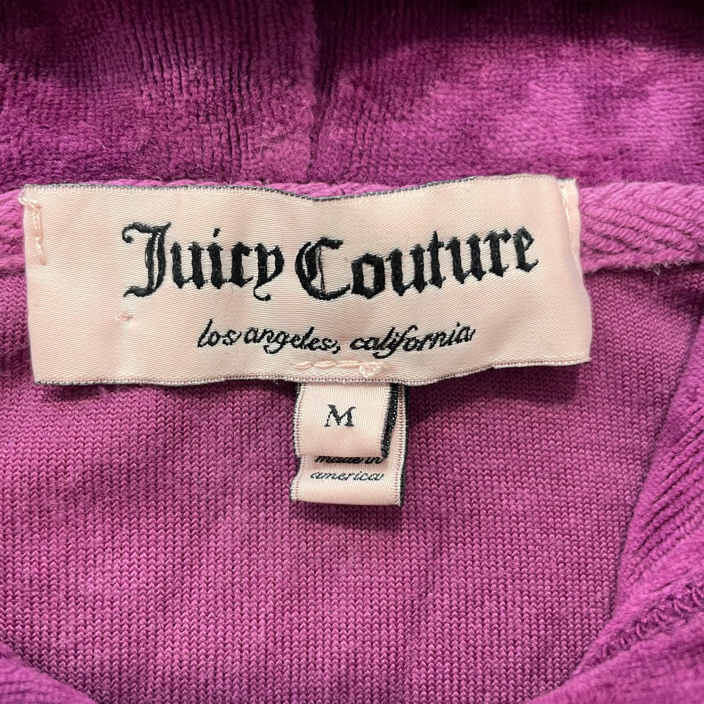 Juicy Couture Women Purple Velour Zip-Up Hoodie Pocket Drawstring Classic Size M