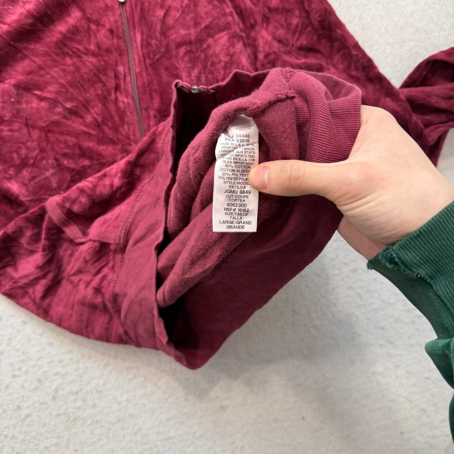 Vintage Juicy Couture Women's Burgundy Velour Zip Up Hoodie Graphic Logo Size L