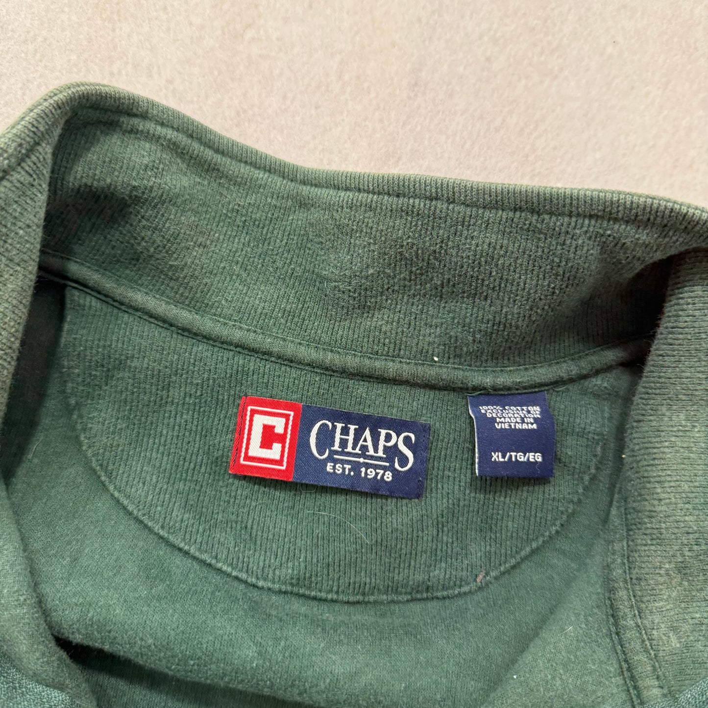 Chaps Ralph Lauren Men's Pine Green Cotton Pullover Sweater Quarter Zip Size XL