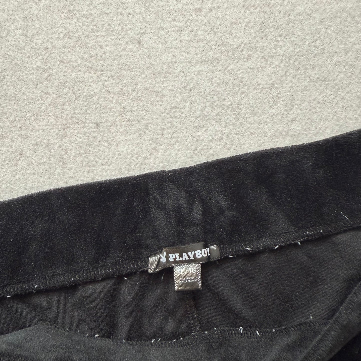 Playboy Women's Solid Black Velour Flared Track Pant Rhinestone Logo Y2K Size XL