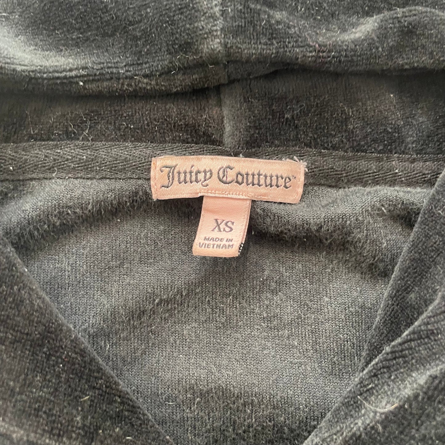 Juicy Couture Women's Black Velour Zip-Up Hoodie Striped Hem Loungewear Size XS