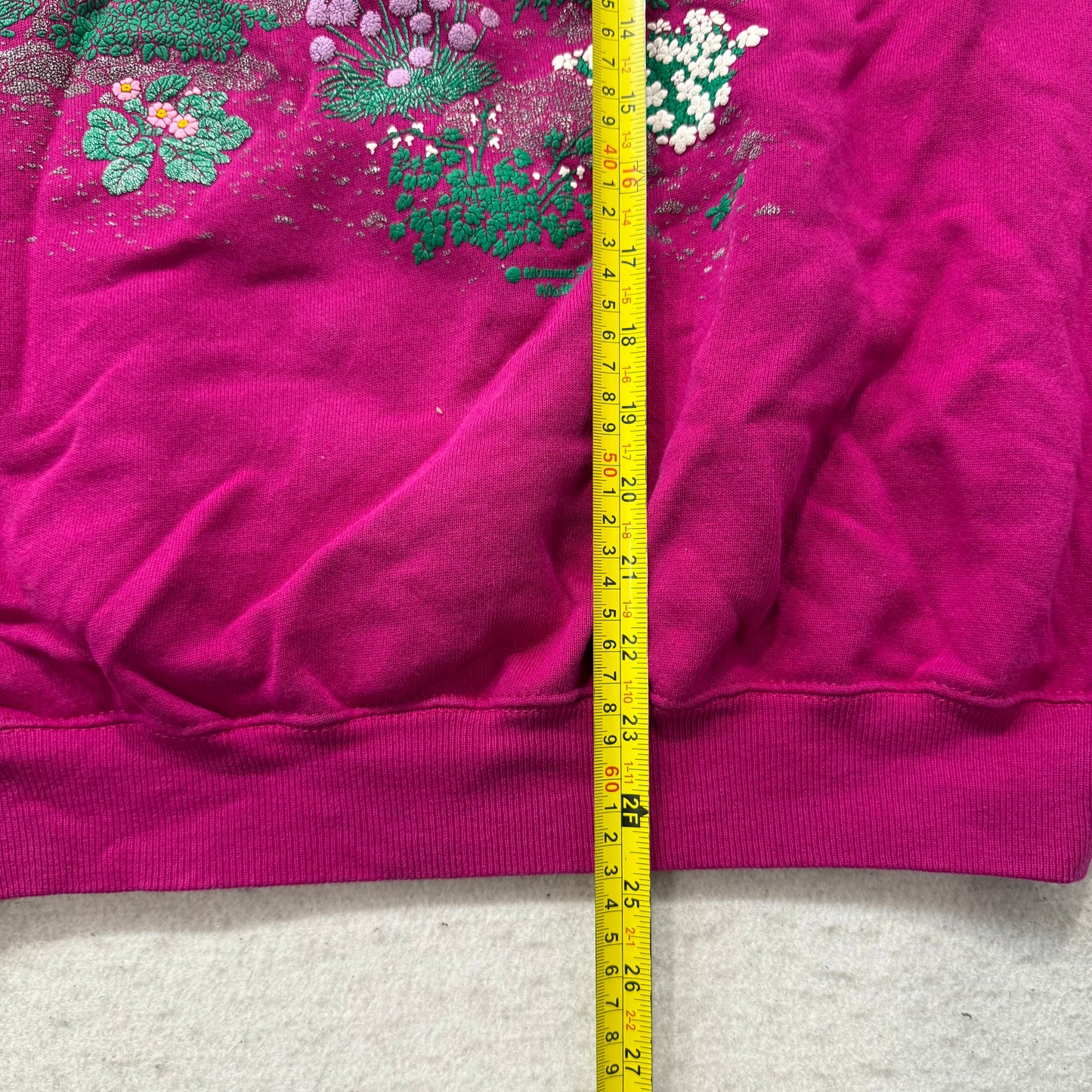 Vintage Hanes Womens Fuchsia Sweatshirt Morning Sun Whitton Floral Print Size XL