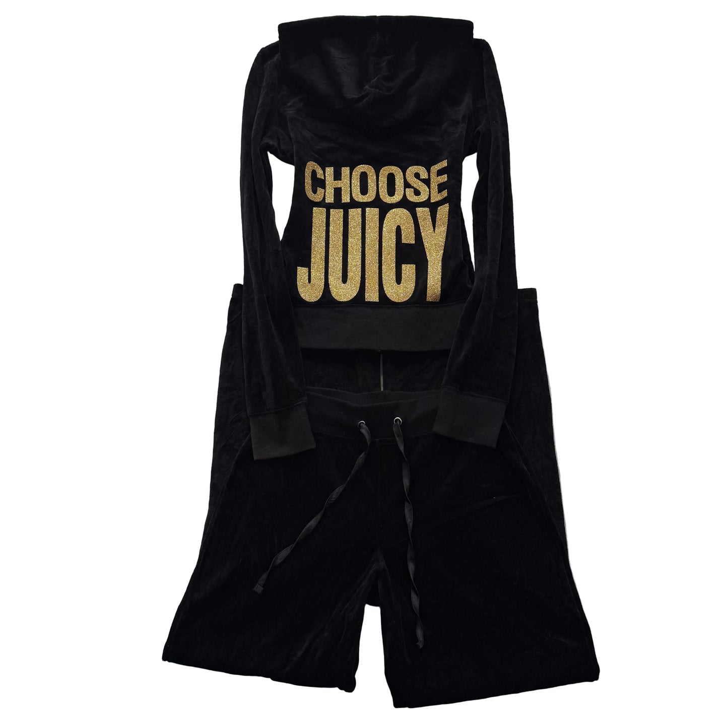 Vtg Juicy Couture Choose Juicy Black Velour Tracksuit Set Hoodie & Pant Size S