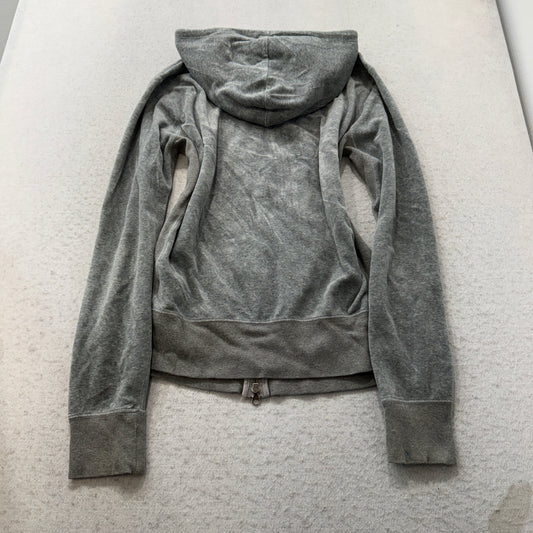 Nike Sportswear Women Grey Velour Zip-Up Hoodie Pockets Drawstring Casual Size L
