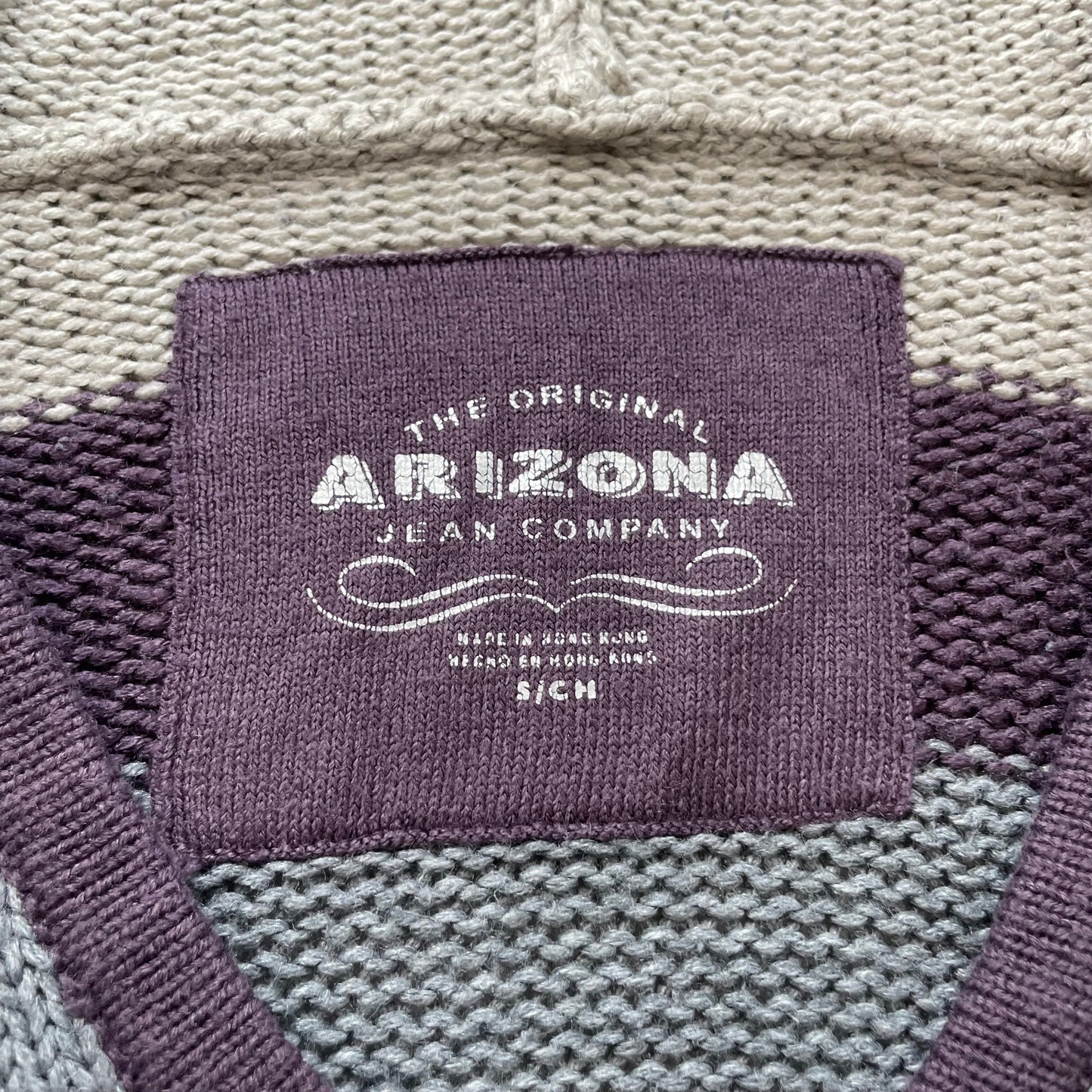 Arizona Jean Co Women's Purple Gray Striped Knit V-Neck Hooded Sweater Size S