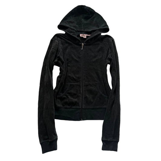 Juicy Couture Womens Charcoal Velour Zip-Up Hoodie Pockets Loungewear Y2k Size M