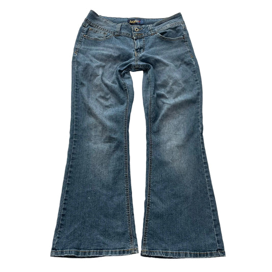 Angels Women's Blue Flared Leg Bootcut Jeans Back Flap Pockets Classic Size W32