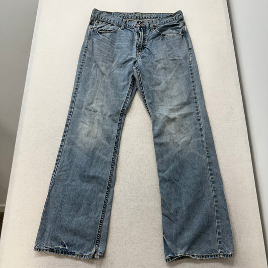 American Eagle Men's Light Wash Blue Denim Straight Leg Jeans Raw Hem Size 34