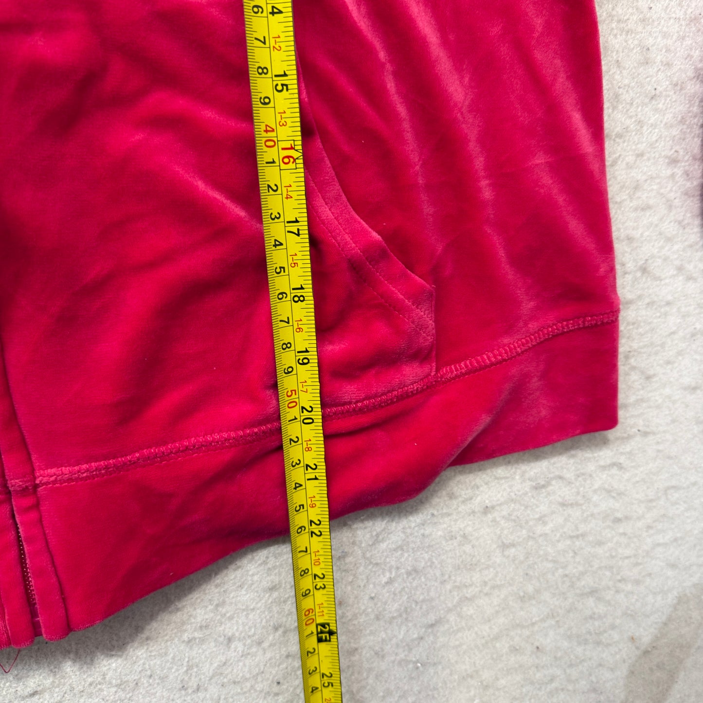 Juicy Couture Women's Red Velour Zip-Up Hoodie Pockets Rhinestone Logo Size XXL