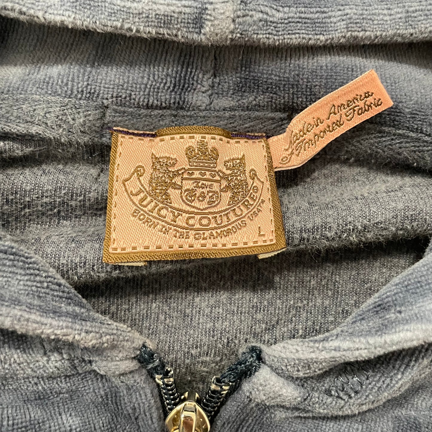 Vintage Juicy Couture Queen of Couture Womens Dark Blue Velour Hoodie Y2k Size L