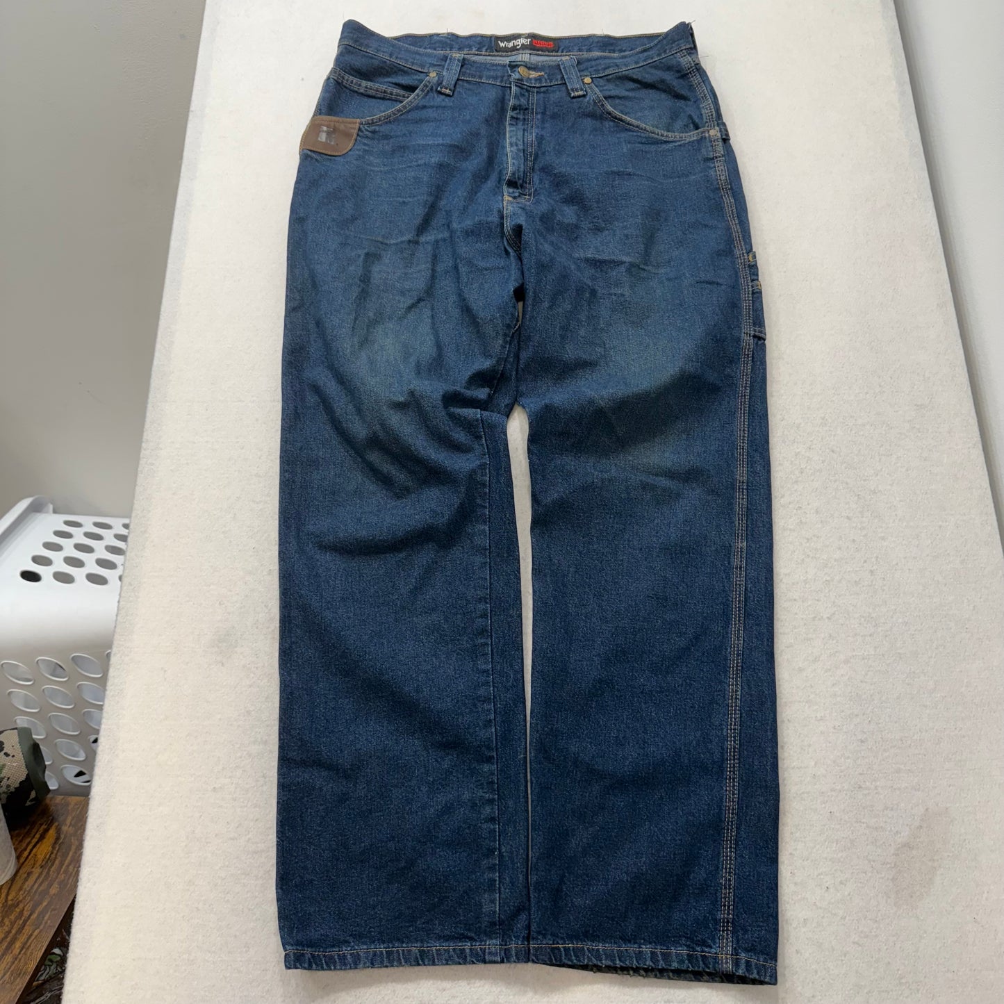 Wrangler Men's Blue Riggs Workwear Carpenter Denim Jeans Utility Pockets Size 36x32