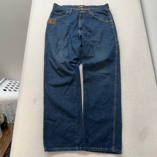 Wrangler Men's Blue Riggs Workwear Carpenter Denim Jeans Utility Pockets Size 36x32