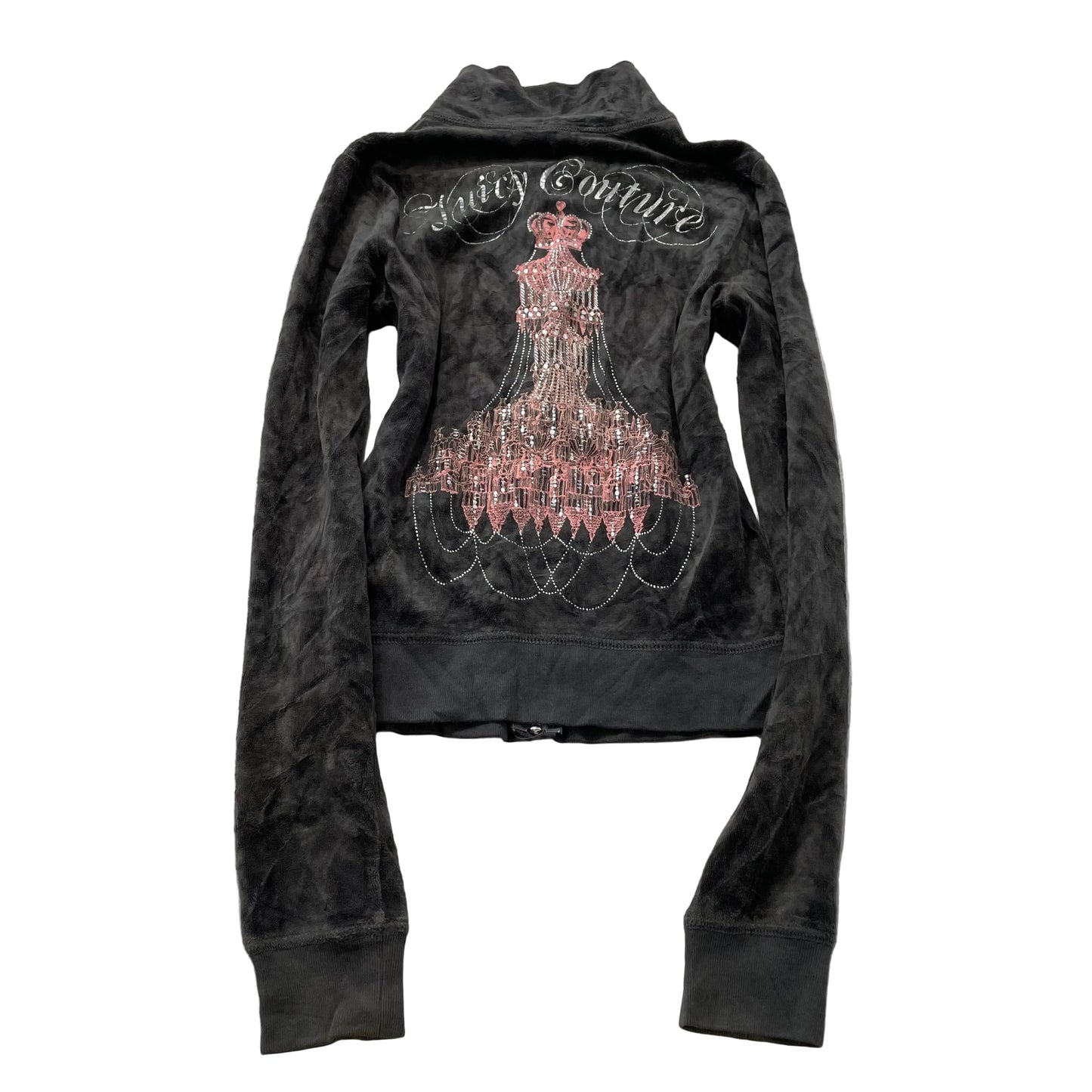 Juicy Couture Women's Charcoal Gray Track Jacket Chandelier Rhinestone Size XS