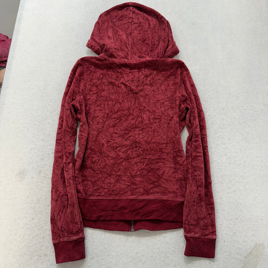 Hollister Women's Burgundy Velour Zip Up Slim Fit Hoodie Loungewear Logo Size M