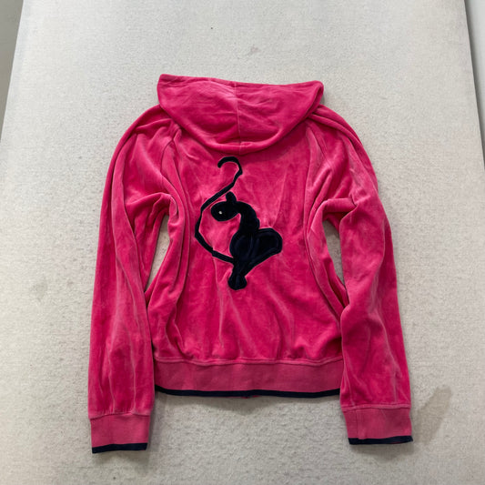 Baby Phat Women's Hot Pink Velour Zip-Up Hoodie Drawstrings Cat Logo Size 3XL