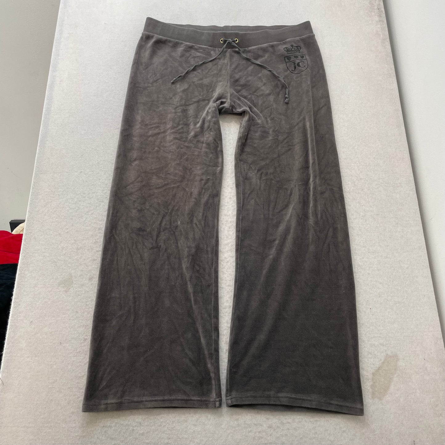 Juicy Couture Women's Charcoal Gray Velour Flared Track Pants Drawstring Size XL