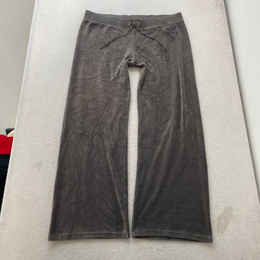 Juicy Couture Women's Charcoal Gray Velour Flared Track Pants Drawstring Size XL