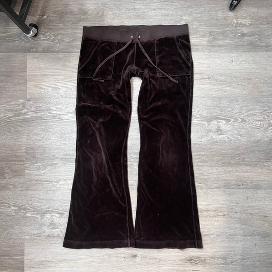 2003 Juicy Couture Chocolate Brown Velour Flared Track Pants Vintage Tag Size M