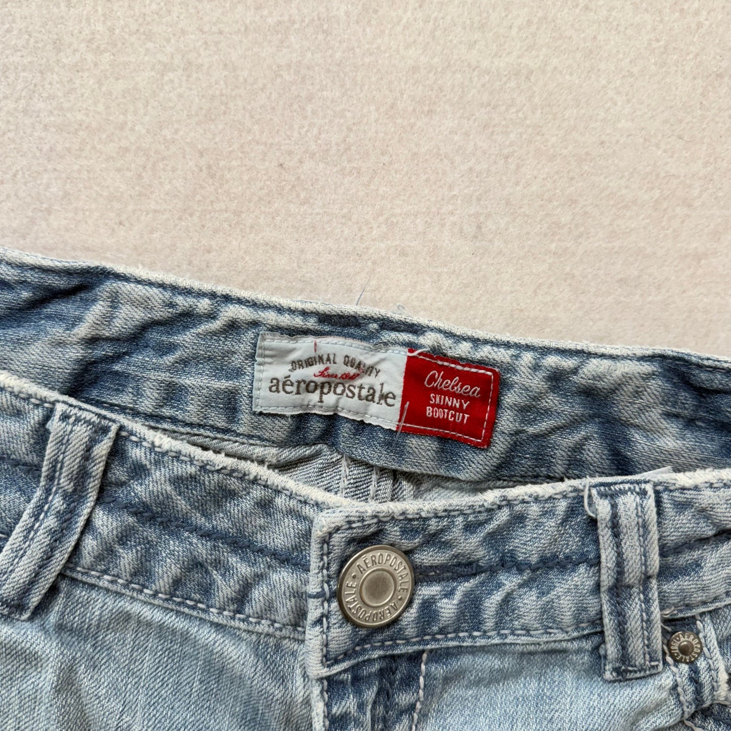 Aeropostale Light Blue Chelsea Skinny Bootcut Jeans Rhinestone Pockets Size M