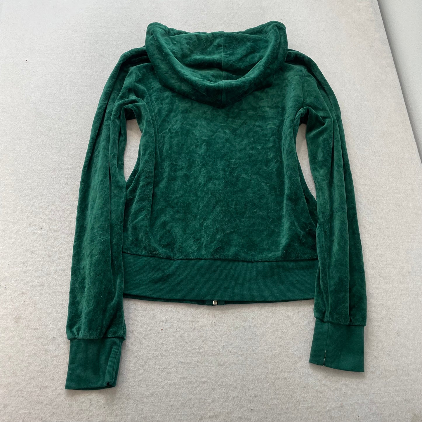 Juicy Couture Women's Dark Green Velour Zip-Up Hoodie Drawstring Pockets Size XL