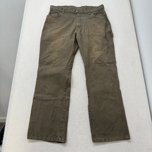 Dickies Men Green Cotton Relaxed Fit Carpenter Pant Utility Pockets Logo Size 36