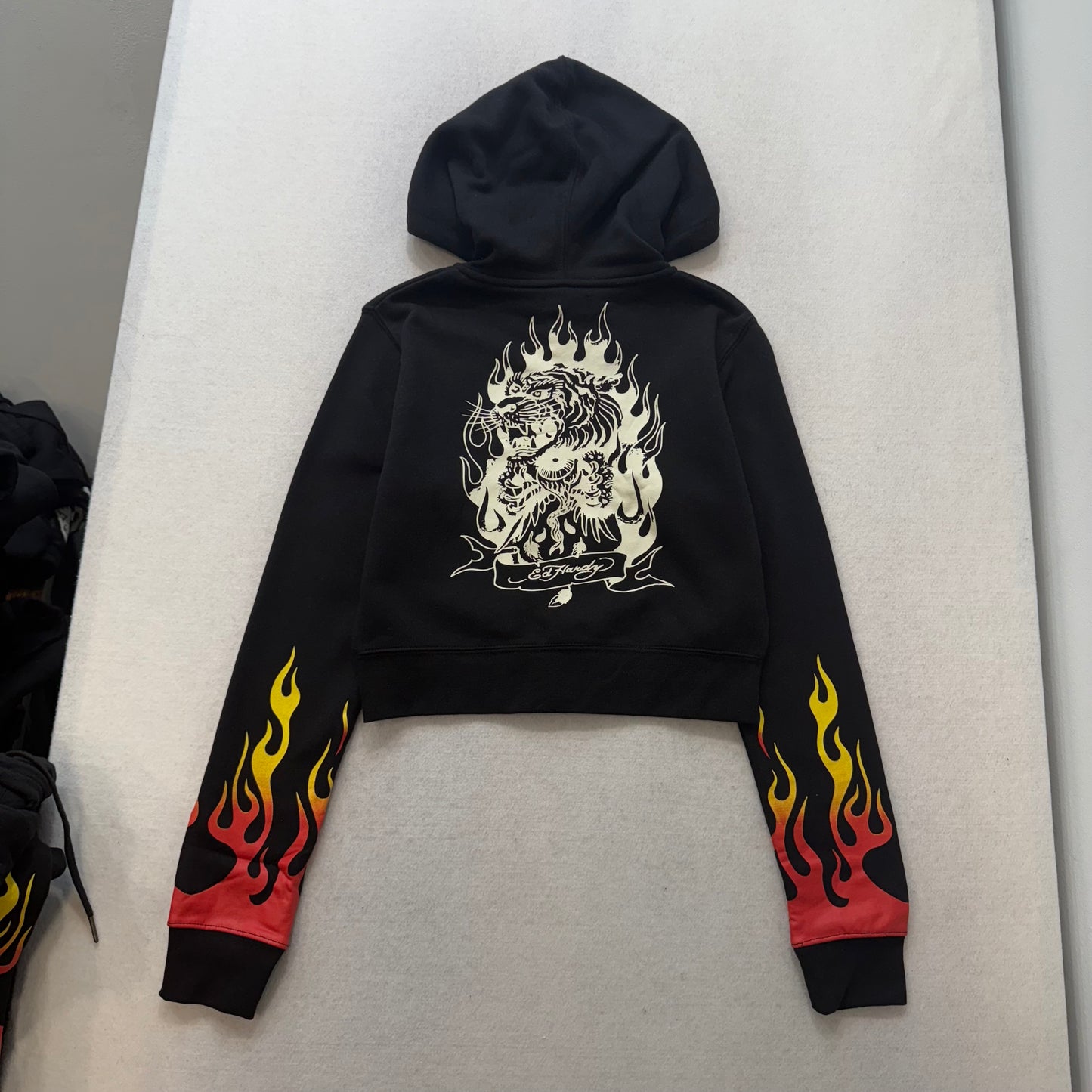 ED HARDY “Tiger Flame” BLACK CROPPED ZIP UP HOODIE