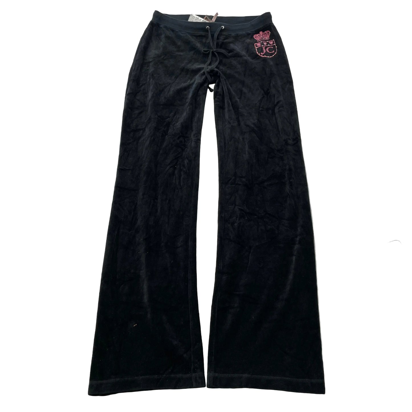 Vintage Juicy Couture Women's Black Velour Flared Leg Track Pant Logo Y2K Size S