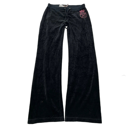Vintage Juicy Couture Women's Black Velour Flared Leg Track Pant Logo Y2K Size S