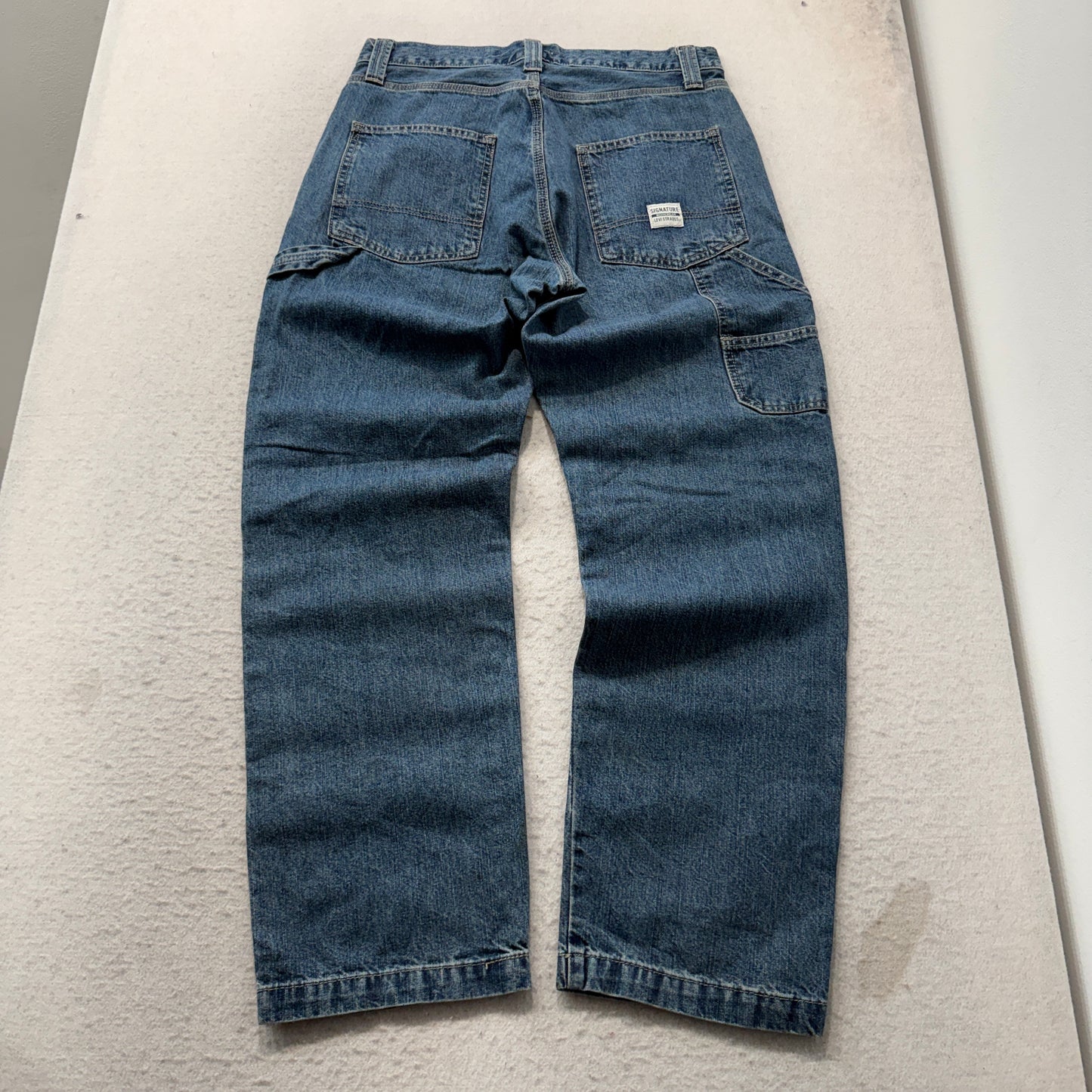 Levi Strauss Signature Men's Blue Denim Carpenter Jeans Pockets Size W32xL32