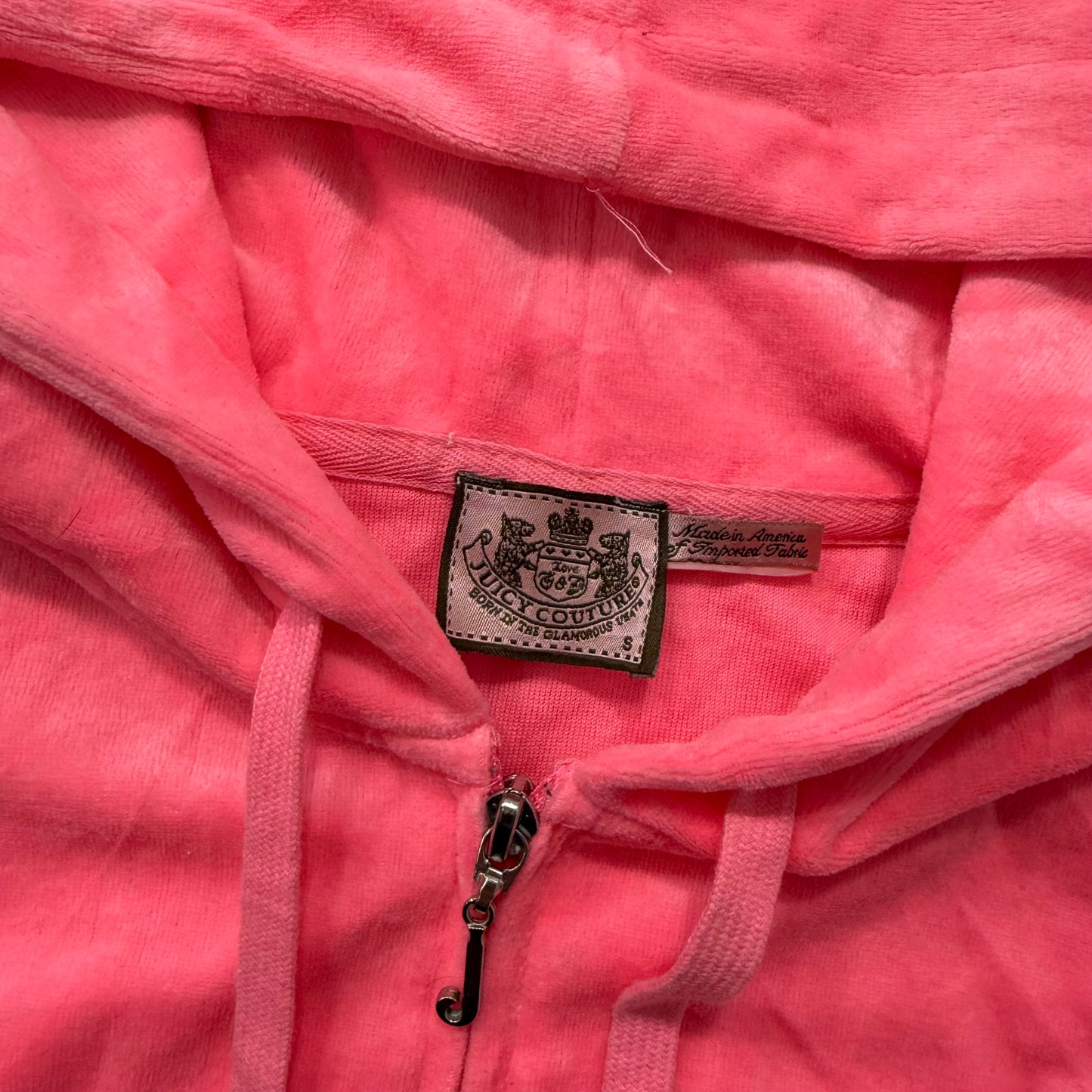 Juicy Couture Women's Hot Pink Velour Zip Up Hoodie Split Kangaroo Pocket Size S