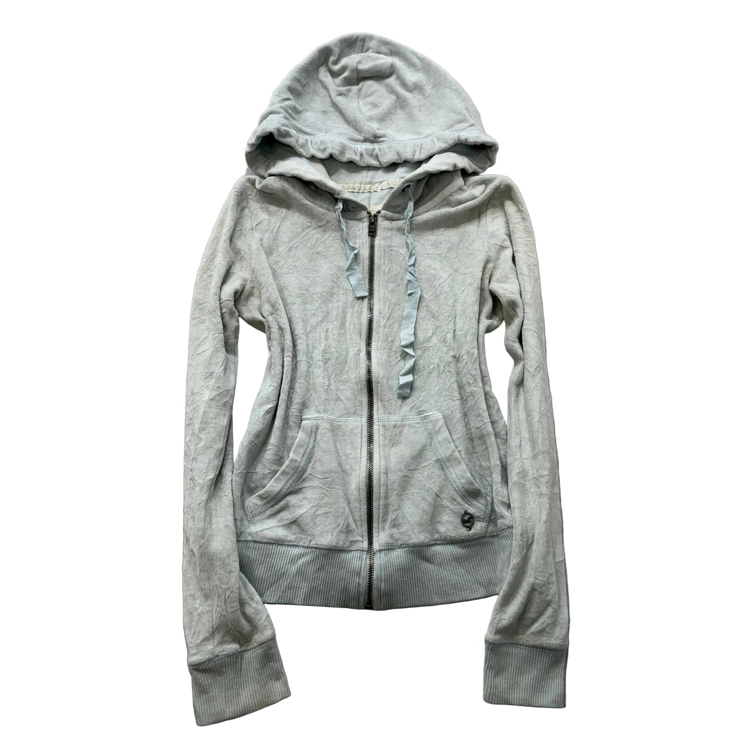 Hollister Womens Ice Blue Velour Zip Up Hoodie Loungewear Kangaroo Pocket Size S