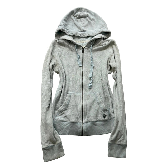 Hollister Womens Ice Blue Velour Zip Up Hoodie Loungewear Kangaroo Pocket Size S