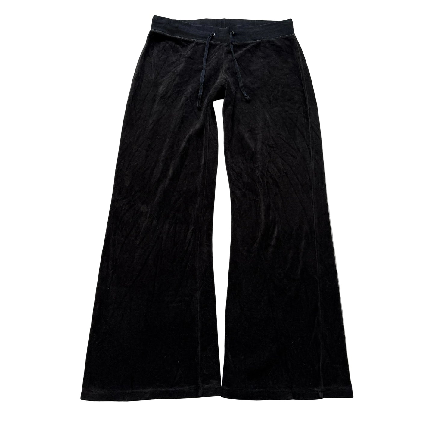 Juicy Couture Women's Black Velour Wide Leg Flared Track Pant Drawstring Size M