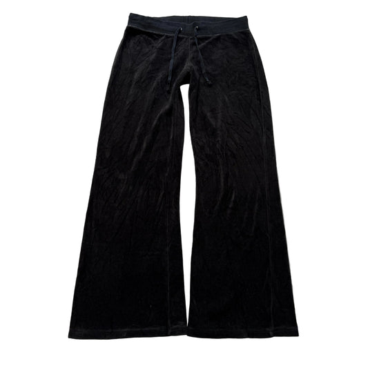 Juicy Couture Women's Black Velour Wide Leg Flared Track Pant Drawstring Size M
