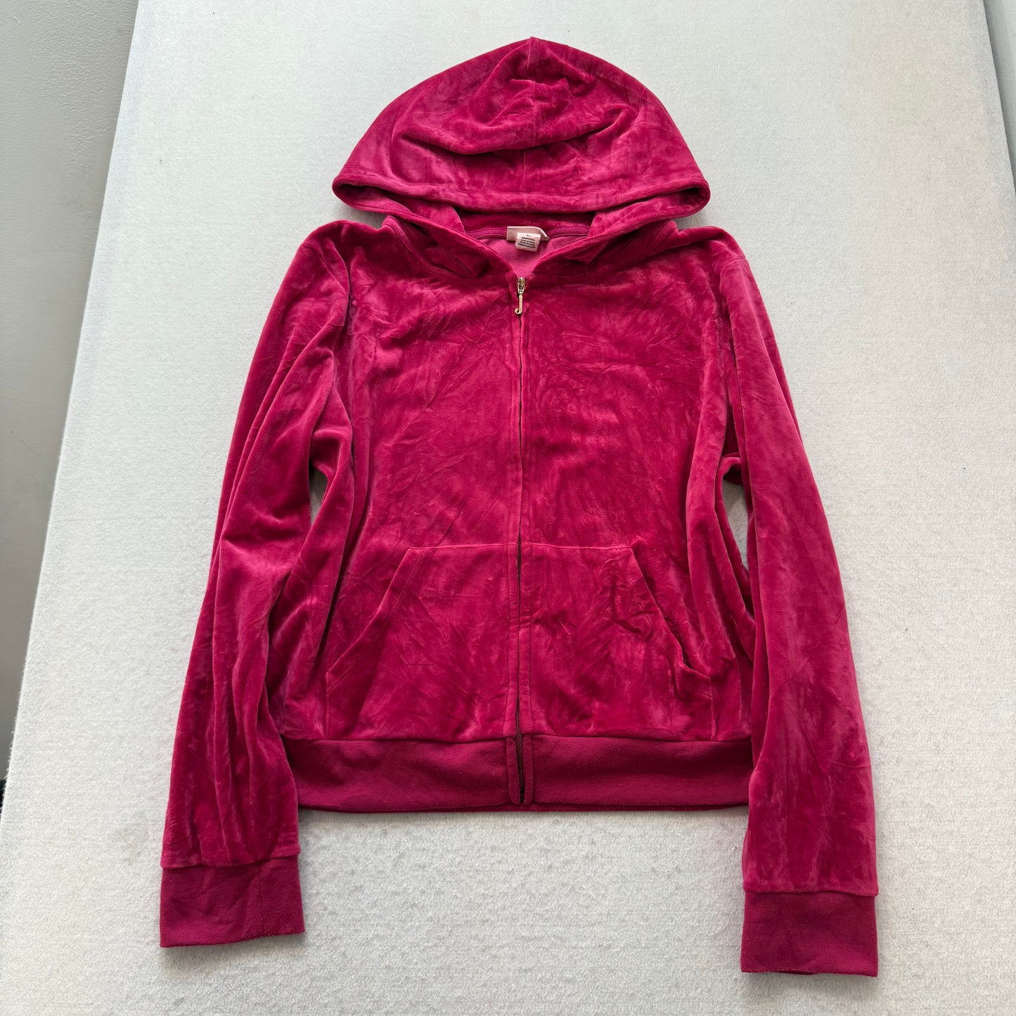 Juicy Couture Women's Dark Fuchsia Velour Zip-Up Hoodie Glitter Logo Y2k Size XL