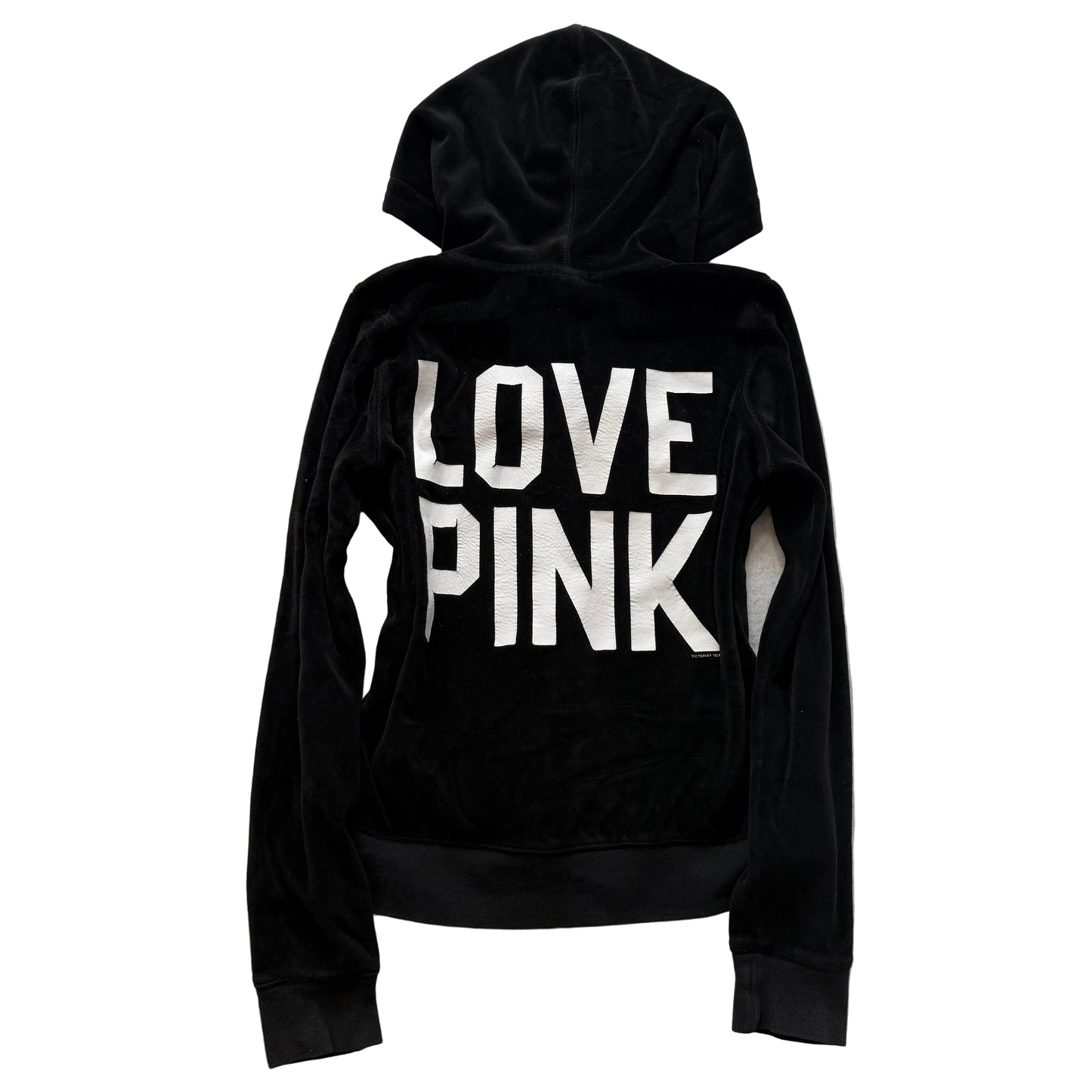 PINK Victoria's Secret Women's Black Velour Full Zip Hoodie Graphic Logo Size S
