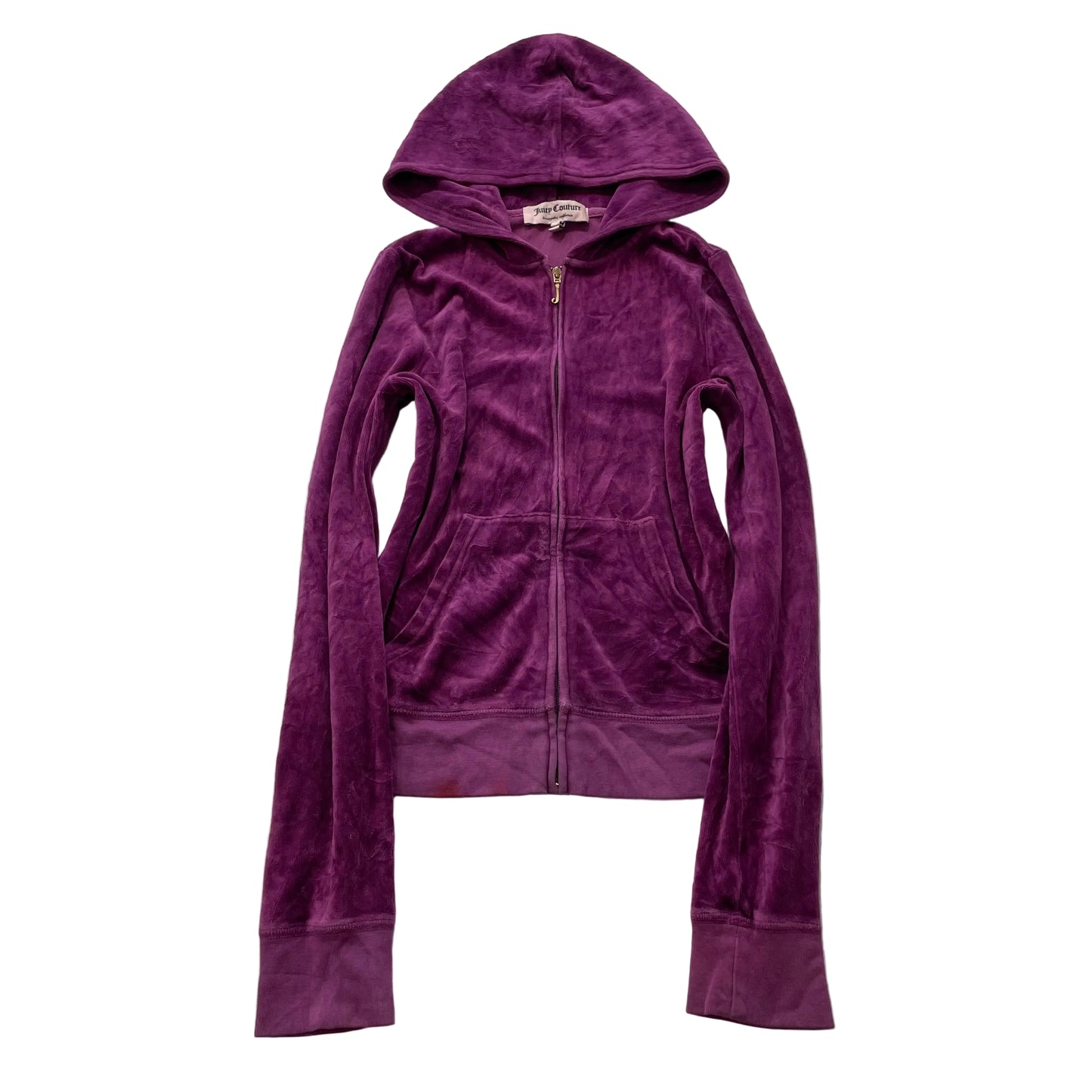 Juicy Couture Women Purple Velour Zip-Up Hoodie Pocket Drawstring Classic Size M