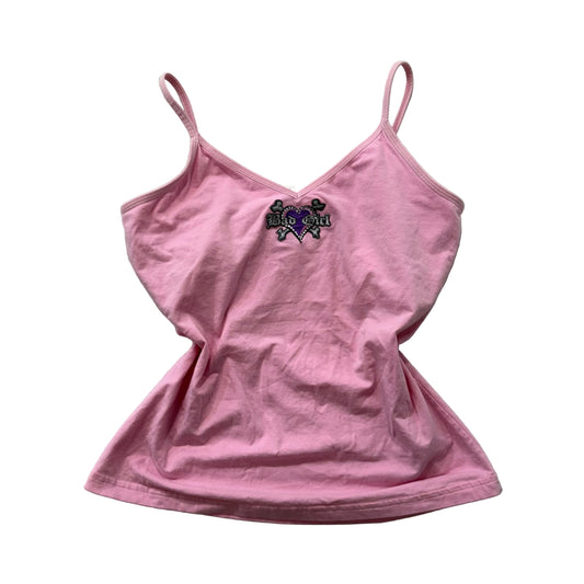 Dance Women's Baby Pink Cotton Camisole Tank Top V-Neck Embroidered Logo Size XL