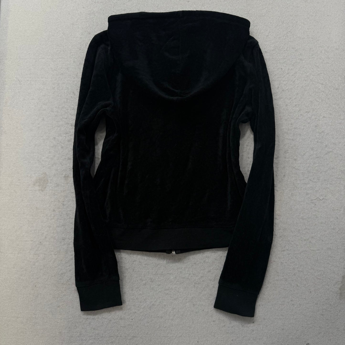 Vintage Juicy Couture Women's Black Velour Zip-Up Hoodie Y2k Drawstring Size S