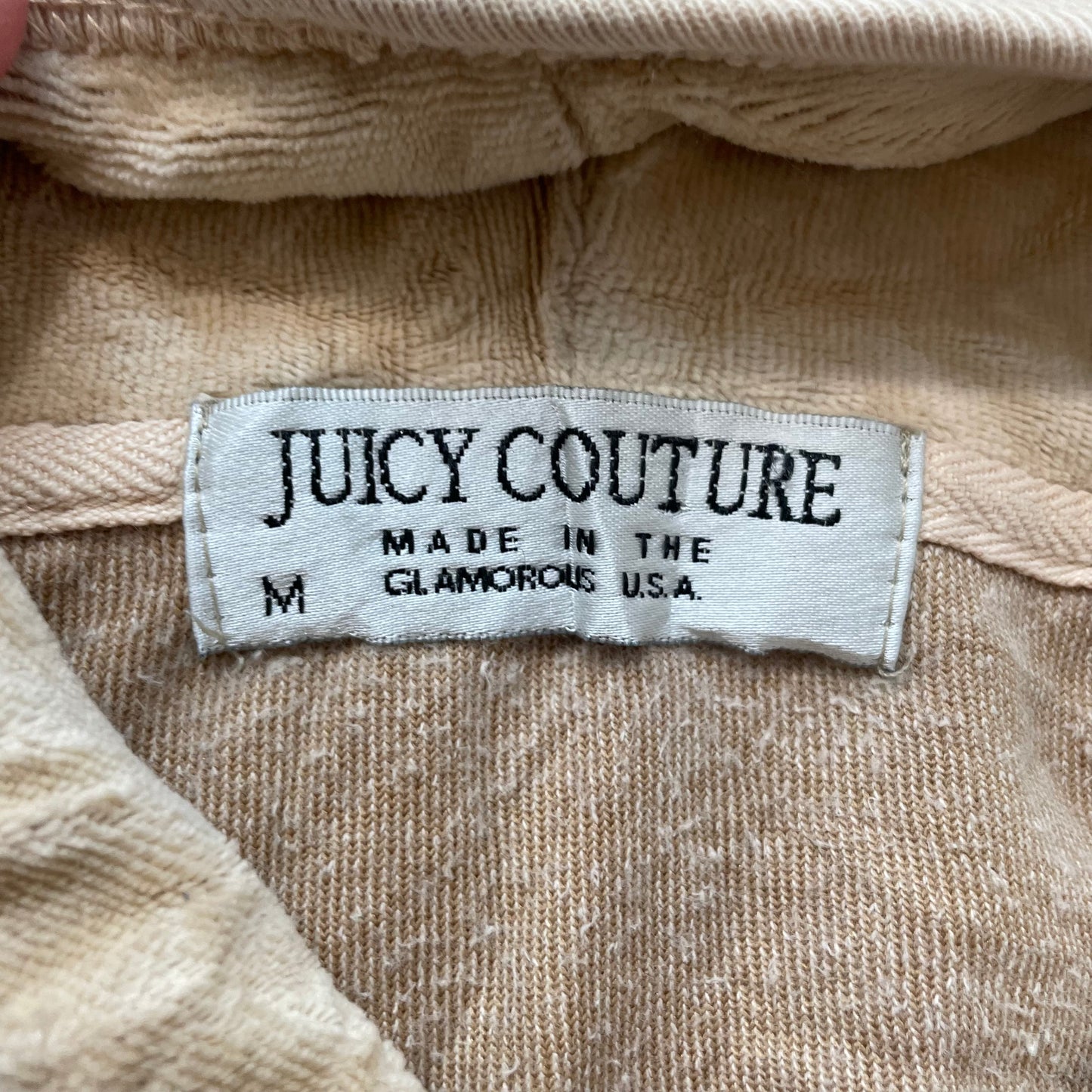 90's Vintage Juicy Couture Women's Tan Velour Full Zip Hoodie Pockets Y2k Size M