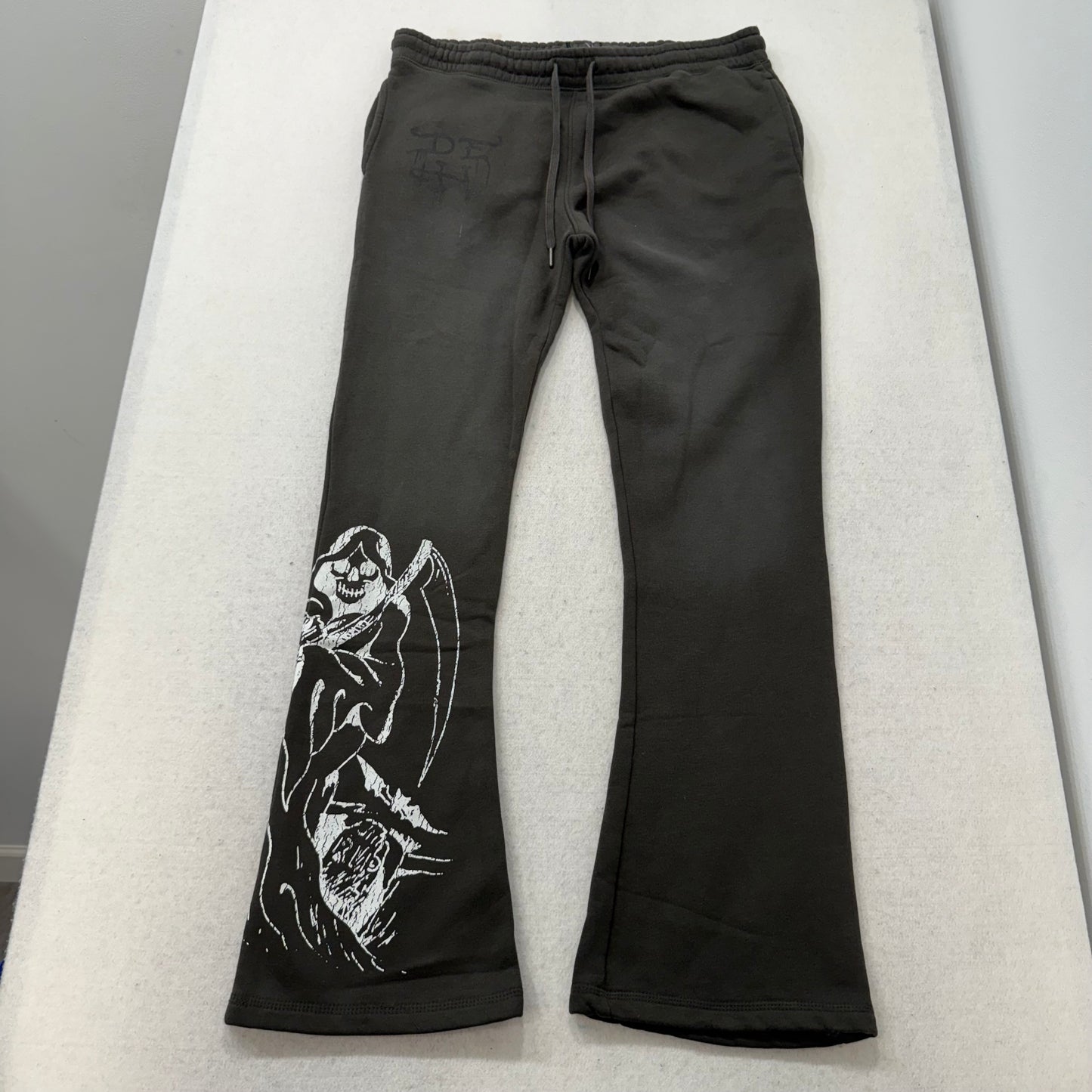 Ed Hardy Women's Black Cotton Flared Sweatpants Gothic Skeleton Graphic Size XL