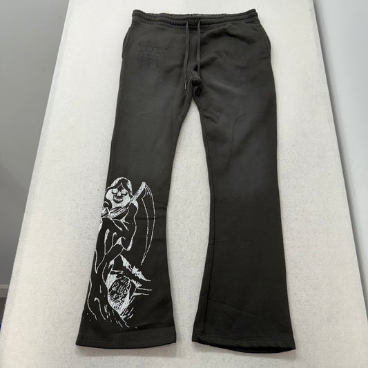 Ed Hardy Women's Black Cotton Flared Sweatpants Gothic Skeleton Graphic Size XL
