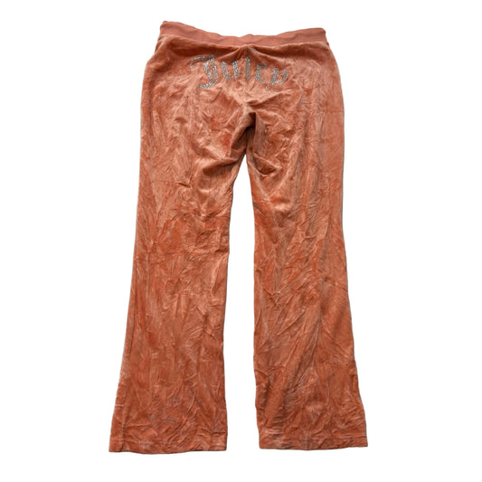 Juicy Couture Women's Coral Velour Flared Track Pant Rhinestones Logo Y2K Size L
