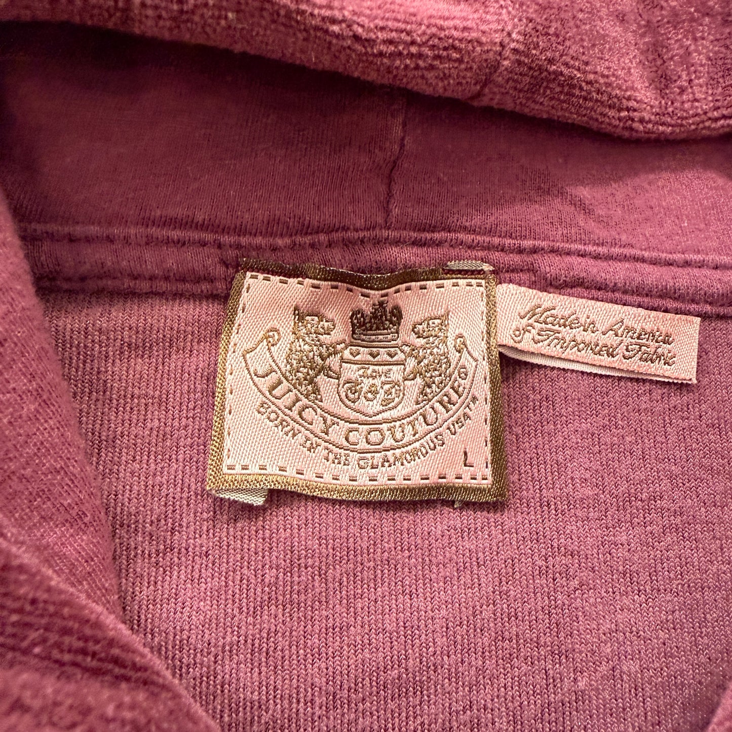 Vintage Juicy Couture Women's Burgundy Velour Zip-Up Hoodie Drawstring Size L
