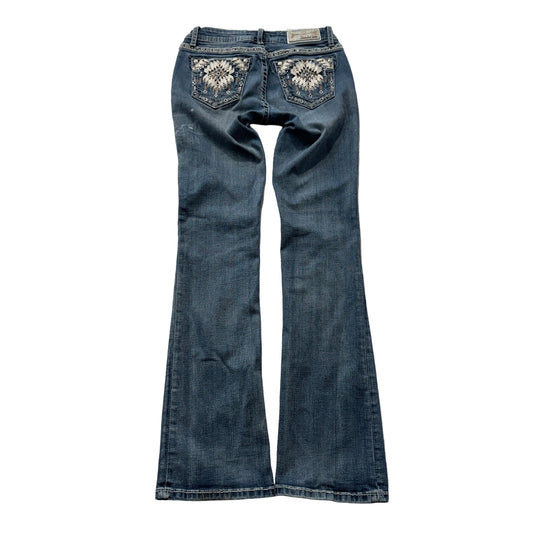 Grace Women's Blue Bootcut Denim Jeans Rhinestone Embelishement Classic Size 27