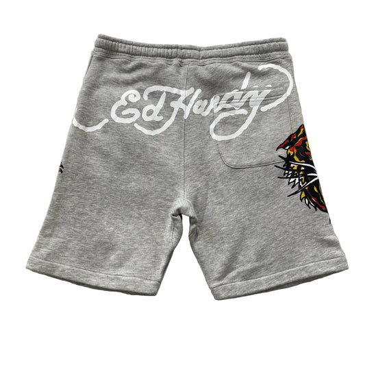 ED HARDY “Tiger Roar” GREY FLEECE SHORTS