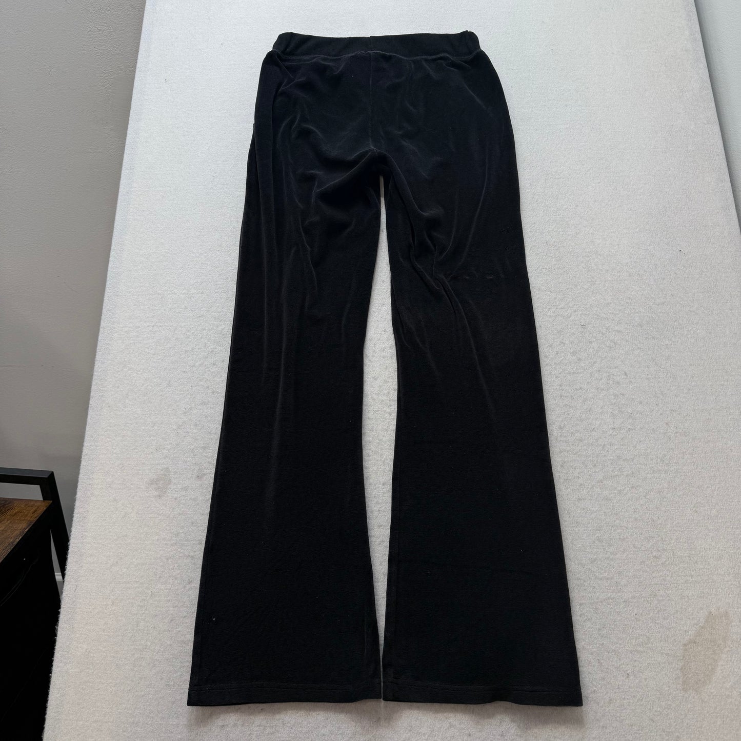 Juicy Couture Women Black Velour Flared Track Pants Drawstring Loungewear Size M