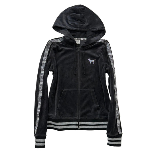 Vintage Victoria’s Secret PINK Black Velour Zip Hoodie Sequin Dog Size XS