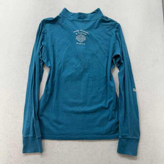 Harley Davidson Women's Teal Blue Cotton Pullover Shirt Quarter Zip Logo Size L