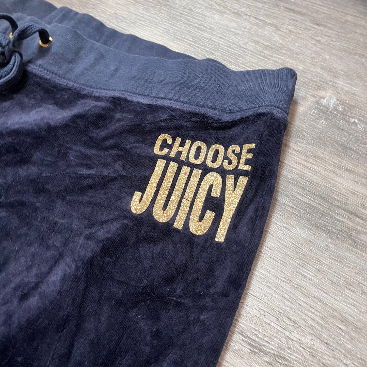 Juicy Couture Choose Juicy Women's Navy Velour Wide Leg Track Pant Logo Size XL